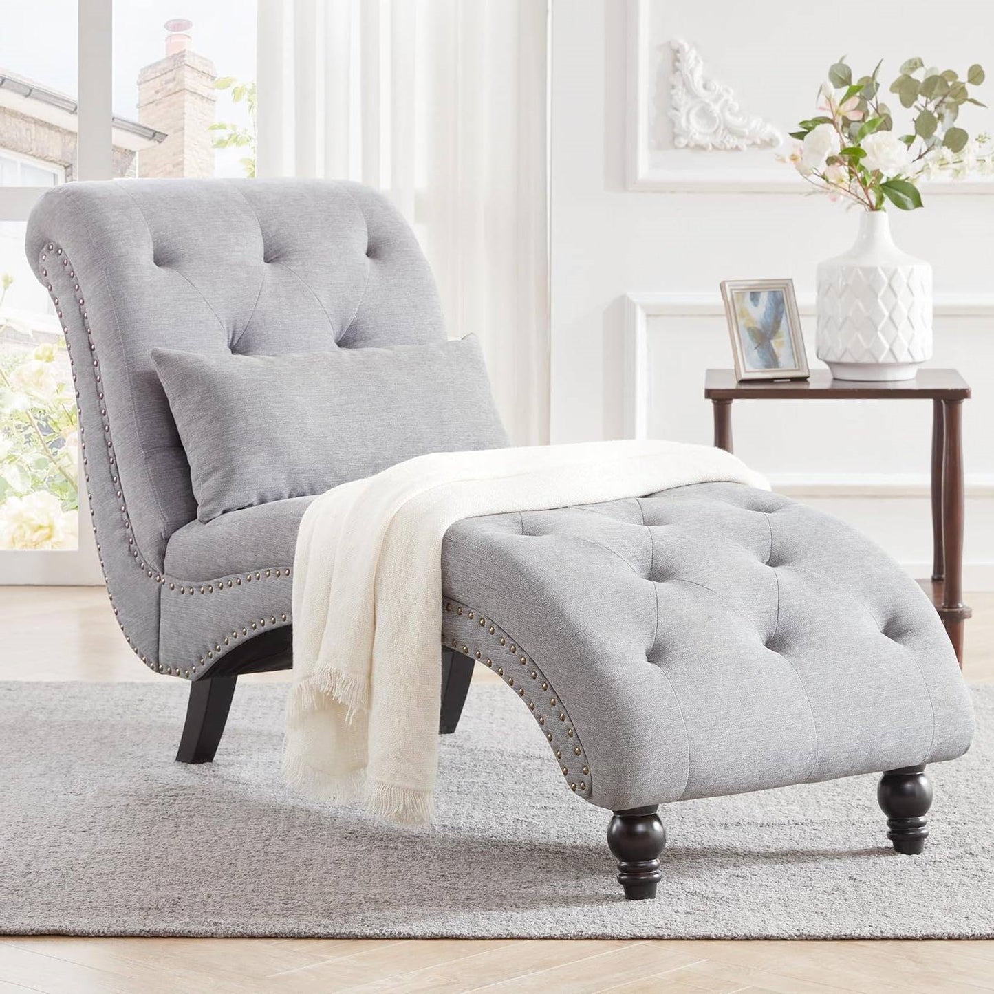 Linen Upholstered Armless Chaise Lounge Chair