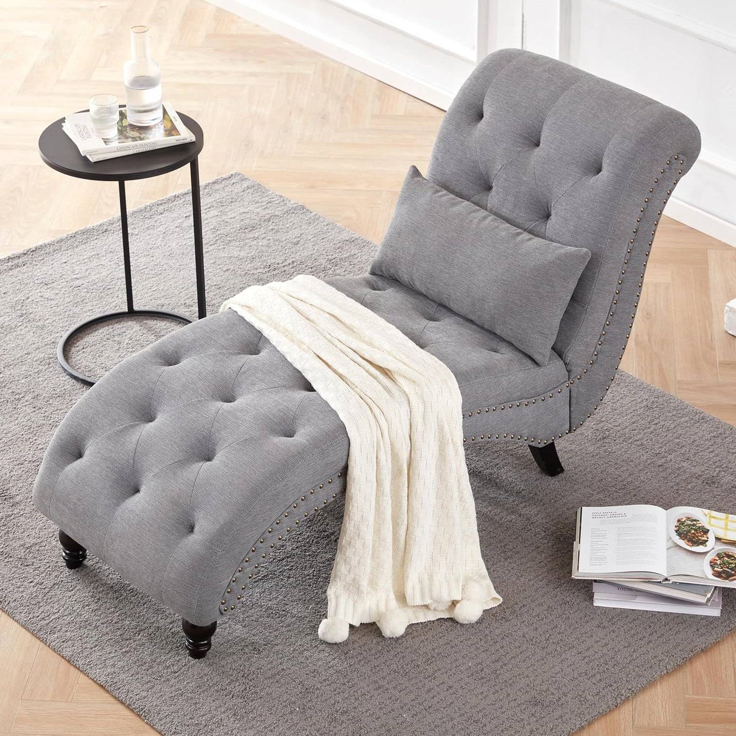 Linen Upholstered Armless Chaise Lounge Chair