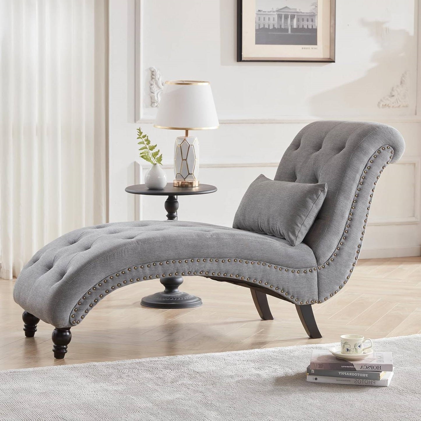 Linen Upholstered Armless Chaise Lounge Chair