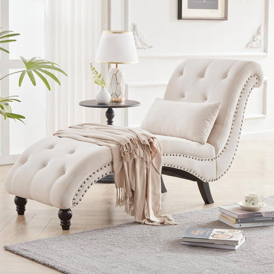 Linen Upholstered Armless Chaise Lounge Chair