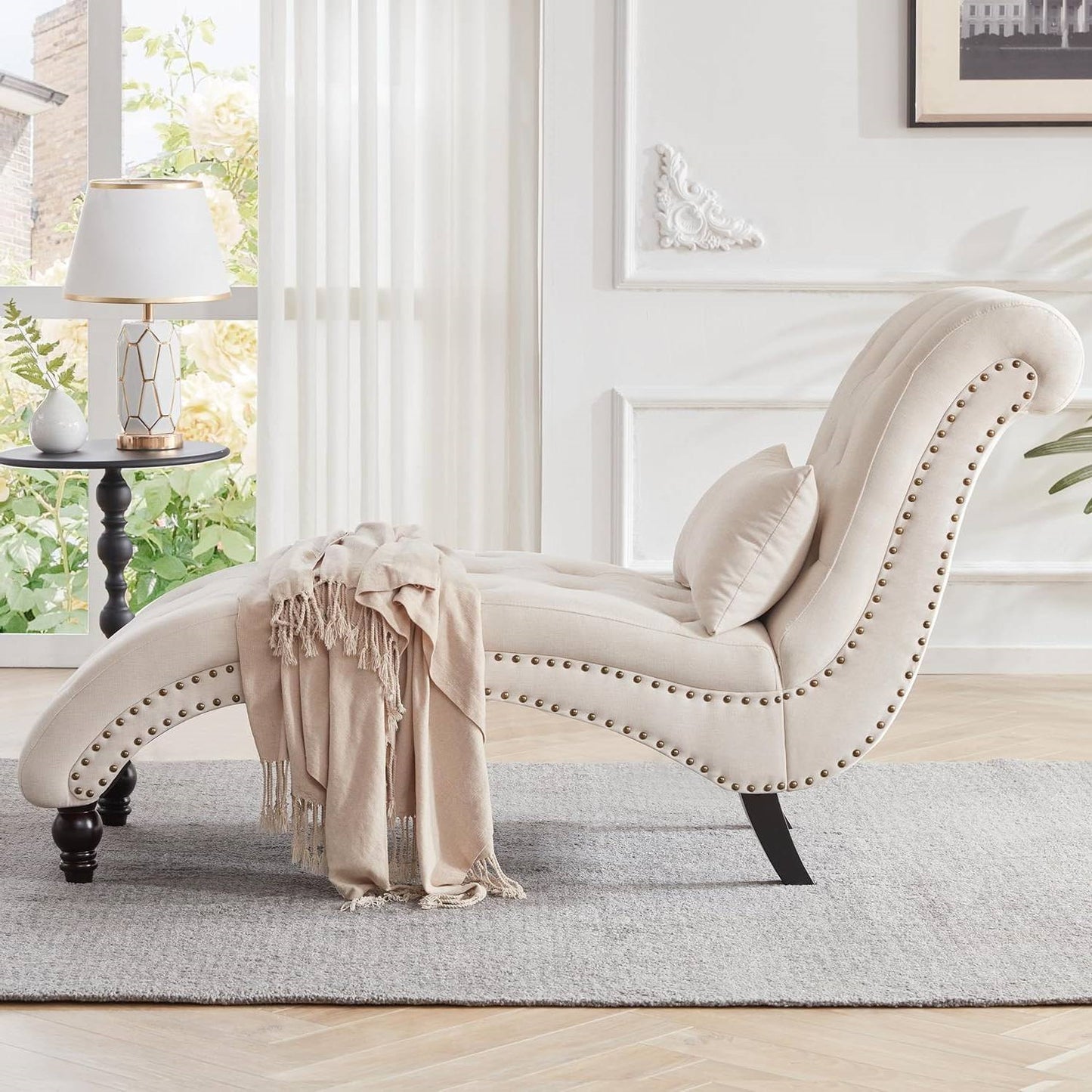 Linen Upholstered Armless Chaise Lounge Chair