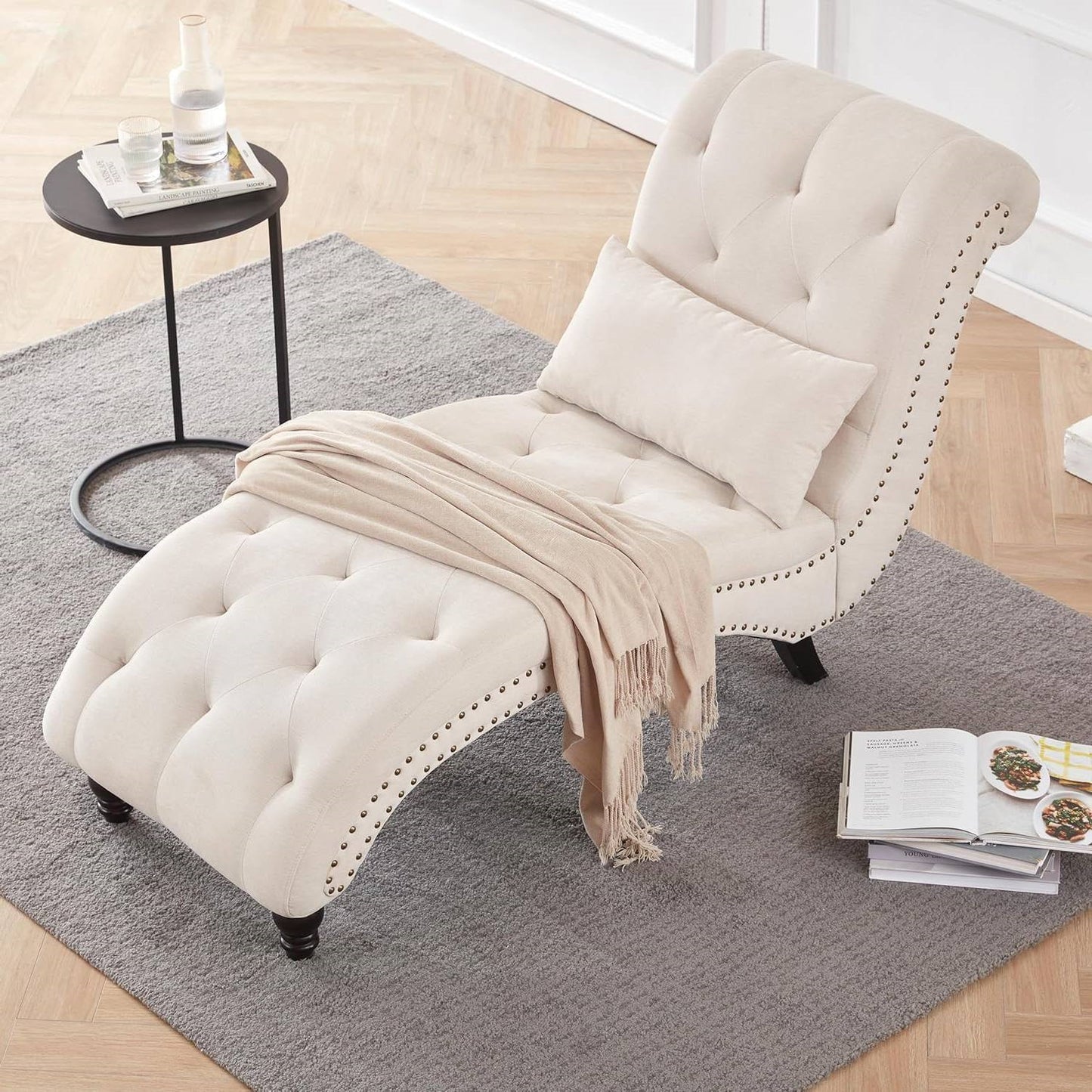 Linen Upholstered Armless Chaise Lounge Chair